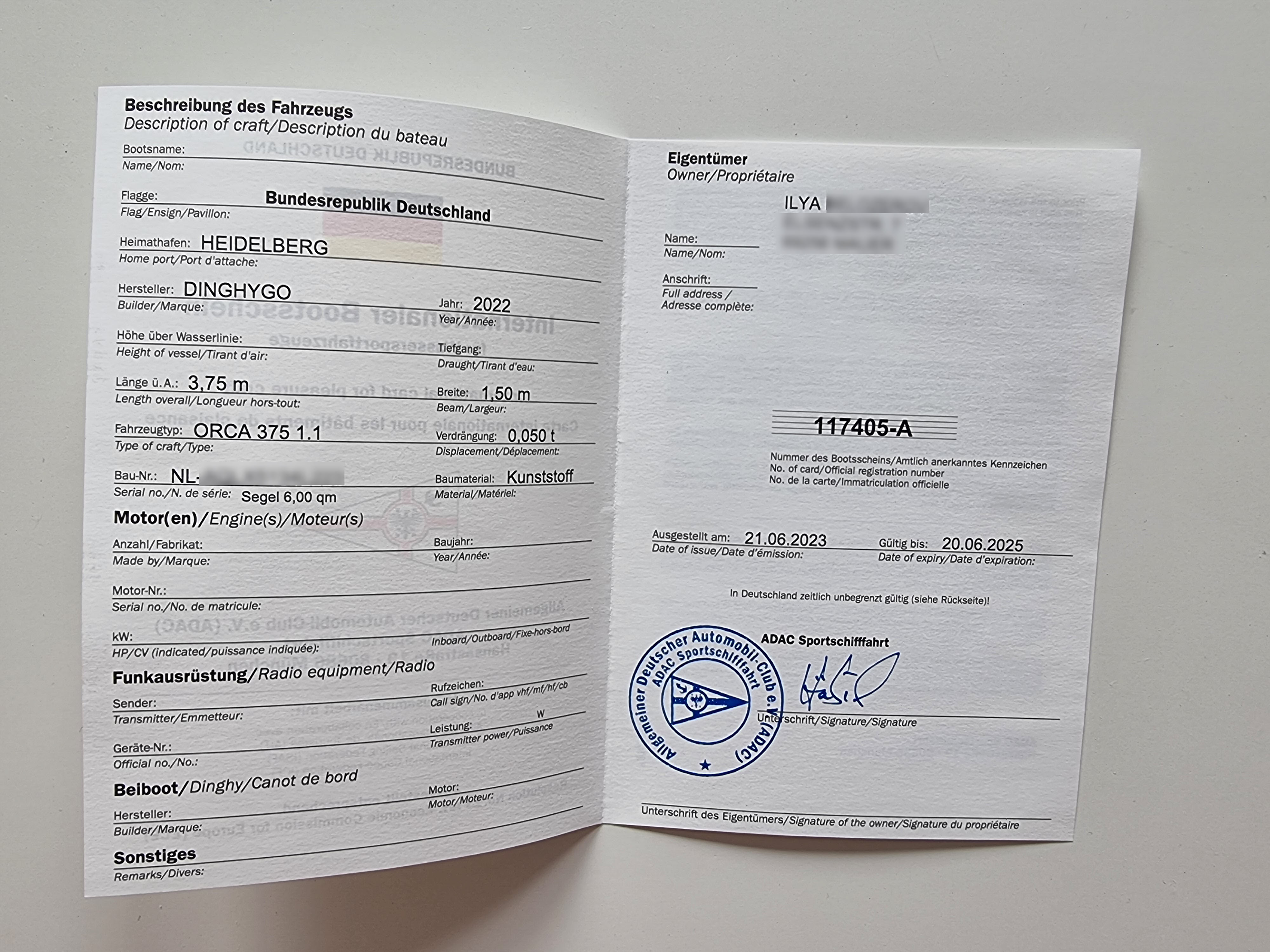 Registration license - data